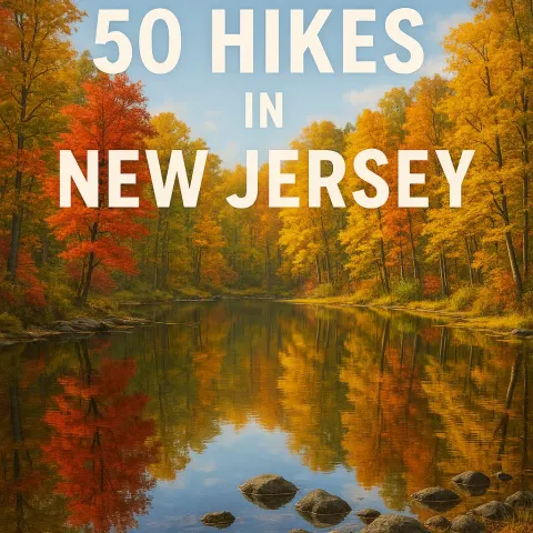Book Cover Titled "50 Hikes in New Jersey" Features