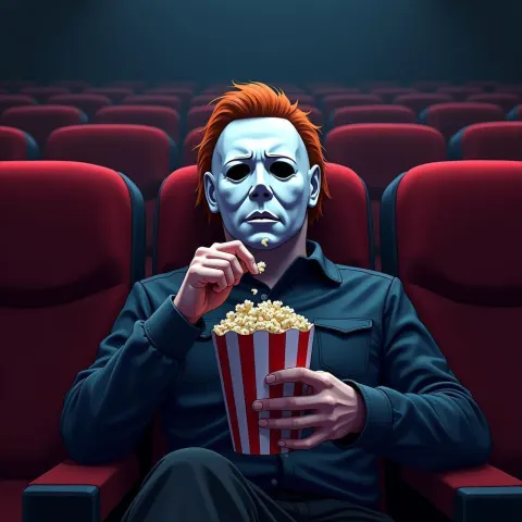 Anime Michael Myers Eating Popcorn at the Movies