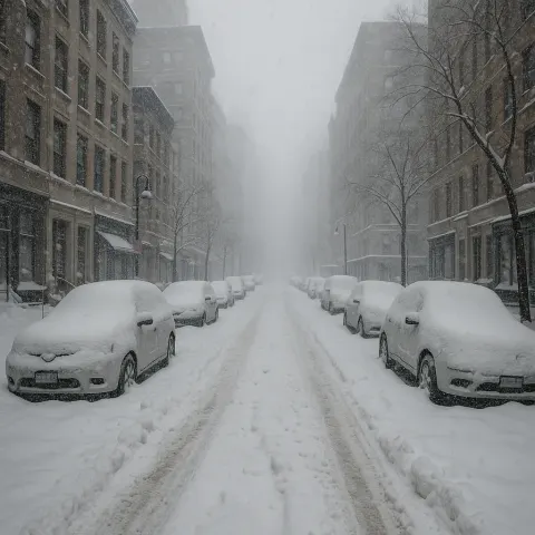 City Street Blanketed in Snow