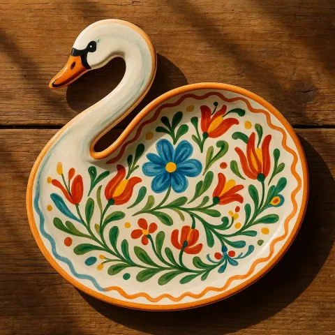 Capturing a Vibrant Ceramic Platter Crafted to Resemble the 🦢