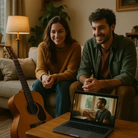 Two People Sitting in a Cozy Living Room