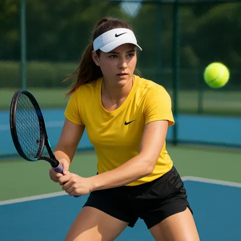 Female Tennis Player in a Yellow Nike Shirt