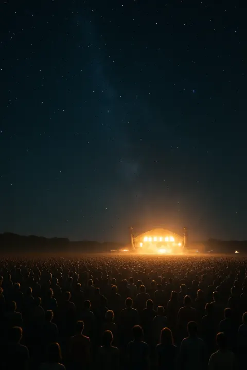 Dense Crowd of Tiny Figures Gathers in a Vast