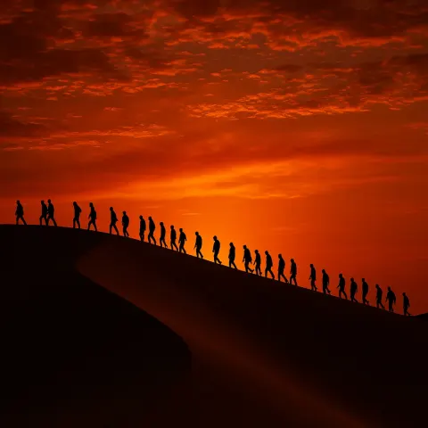 Numerous Distant Figures