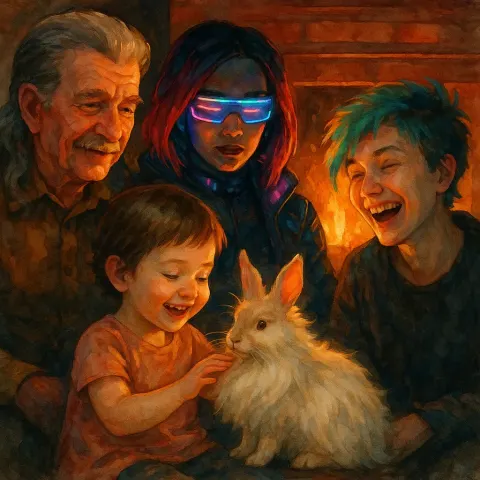 Mid-century Senior with a Mullet and a Cyberpunk Female