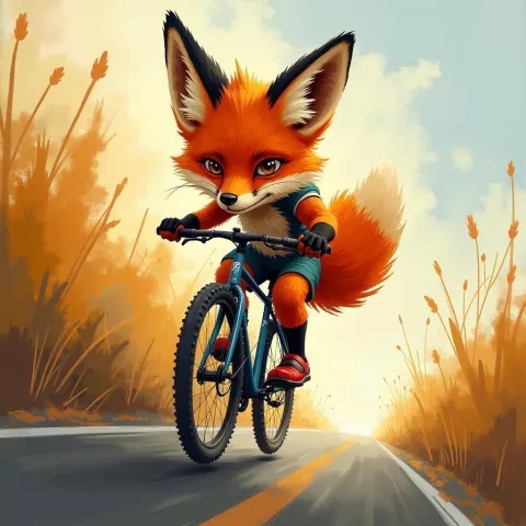 Expressionist Fox Racing on a Road Bicycle
