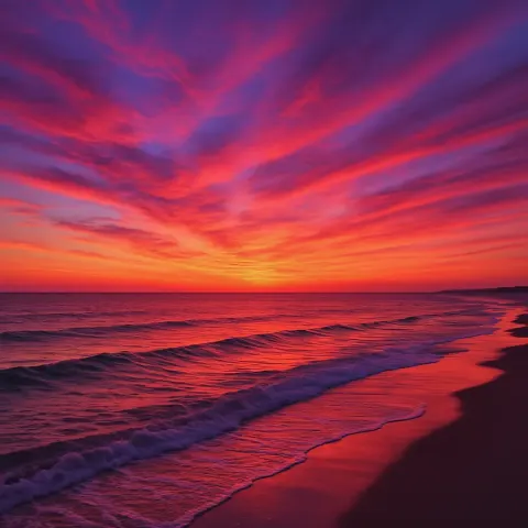 Tranquil Ocean Waves at the Shore Mirror the Colorful Hues