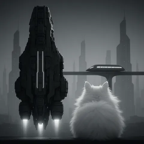 Silhouettes of Two Disparate Forms—a Gunmetal Grey Massive Capital Spaceship