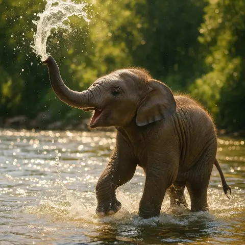 Young Elephant Frolics with Joy