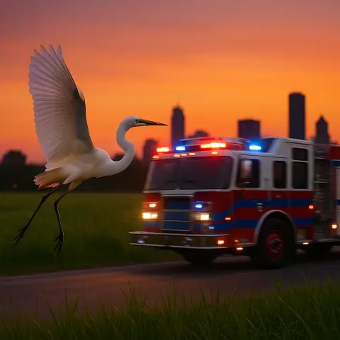 Pristine White Egret Lifts Off Gracefully from a Verdant Field