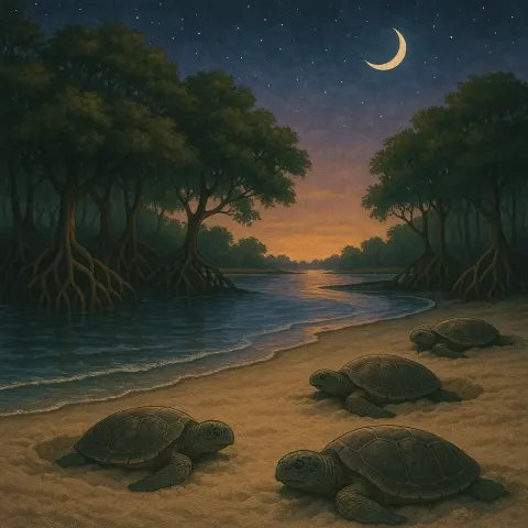 Tranquil Mangrove Forest with Sea Turtles Laying their Eggs