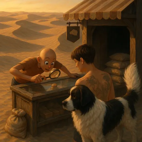 Amidst Vast Sand Dunes Rippled by Wind at Sunset