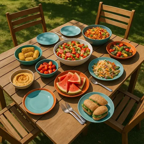 Wooden Table Set Up Outdoors