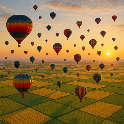 Dozens of Colorful Hot Air Balloons Drift Lazily