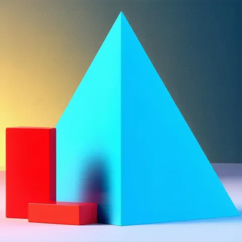 Red Block and Blue Pyramid in Crisp Gradient