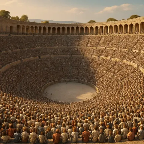 Innumerable Tiny Figures Fill a Sprawling Ancient Amphitheater