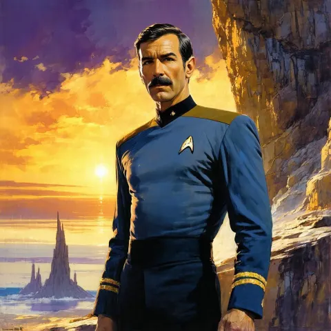 Daniel Plainview as a Star Trek Officer in Gouache