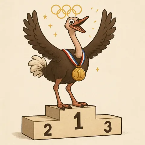 Ostrich Stood Triumphantly on the Winner's Podium