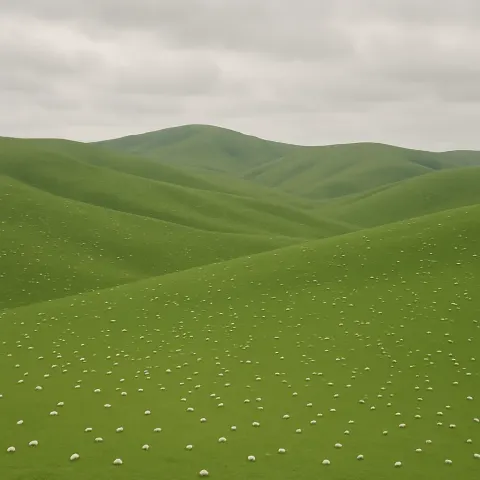 Countless Distant Sheep Appear as Tiny White Dots Scattered