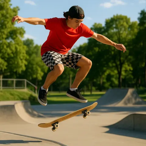 Skateboarder Wearing a Red Shirt