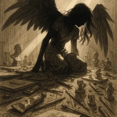 Young Adult Figure with Dramatically Silhouetted Wings