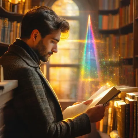 Man Reading a Prism Covered Book at Golden Hour