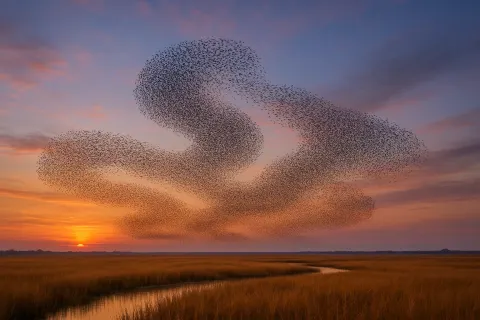 Vast Murmuration of Starlings Forms Dynamic