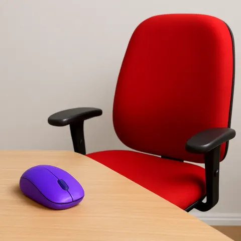Computer Mouse in Violet and a Desk Chair in Scarlet