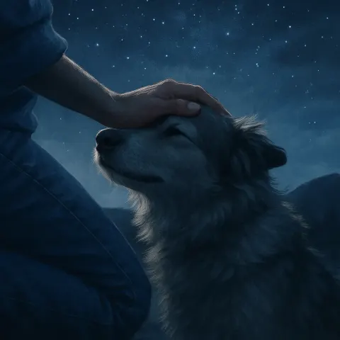 Person in Denim Jeans Gently Pets a Furry Companion