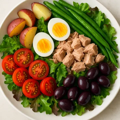 Colorful Salad Featuring Hard-boiled Egg Slices