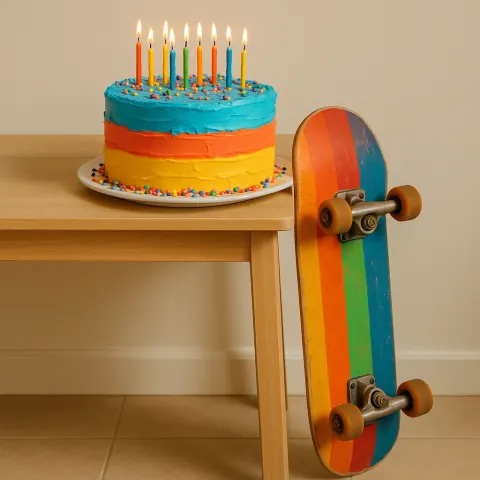 Table with a Vibrant Cake Resting on It