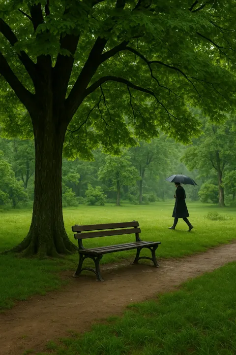 Large Tree Provides Shade over a Bench