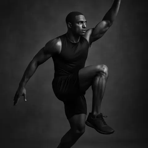 Dynamic Athletic Stance Where the Person Lifts their Right Leg