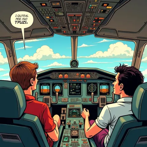 Retro Comic Cockpit of a 1980 Brazilian Plane