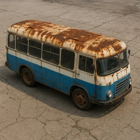 Weathered Blue and White Bus