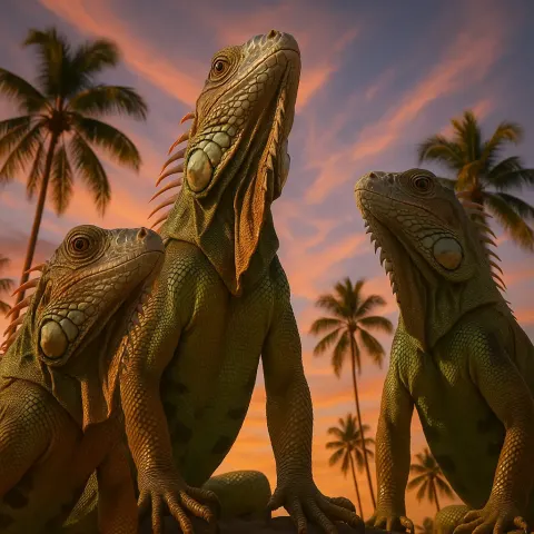 Three Diverse Common Iguanas