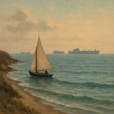 Small Sailboat Cruising near the Coast