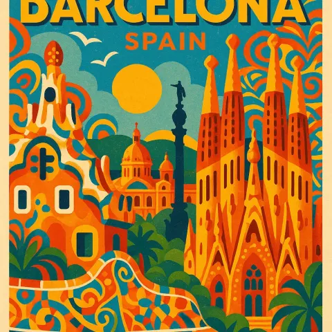 Lively Summer Illustration of Barcelona