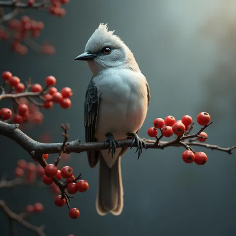 Ethereal 3D Bird on a Berry Laden Branch
