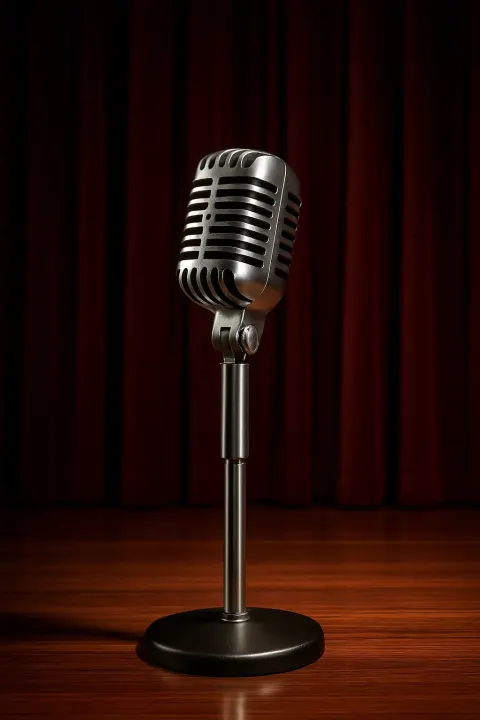 Polished Microphone with a Smooth Chrome Exterior Rests Proudly