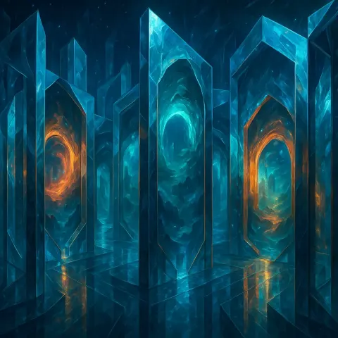 Maze of Immense Crystalline Mirrors with Gleaming Surfaces That Serve