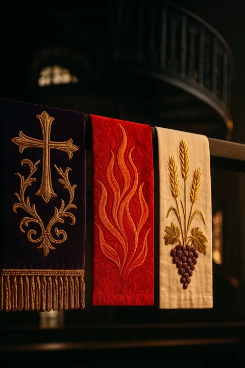 Three Distinct Stoles—a Regal Purple Rich Velvet One Adorned