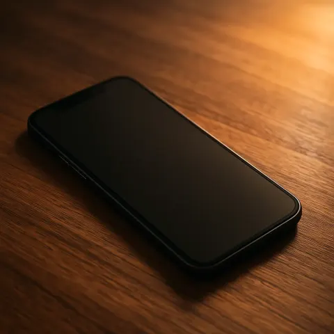 Depict a Smartphone Resting on a Wooden Tabletop