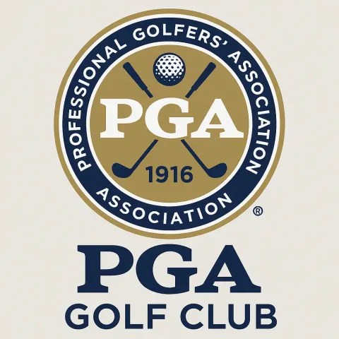 PGA Golf Club Logo Featuring a Gold and Navy Professional