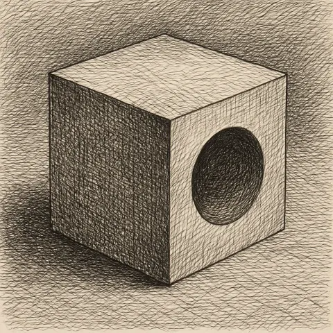 Highly Detailed Pen-and-ink Illustration of a Cube Situated