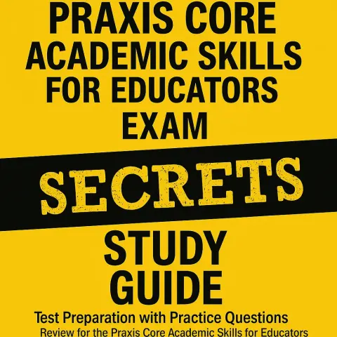 Yellow and Black Book Cover Titled "Praxis Core Academic Skills