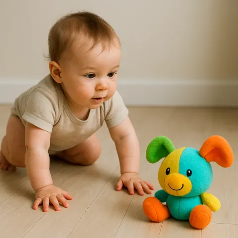 Colorful Stuffed Animal Is Attracting the Toddler
