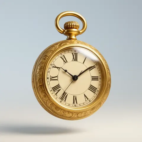 Hyper-realistic 3D Representation of a Golden Pocket Watch