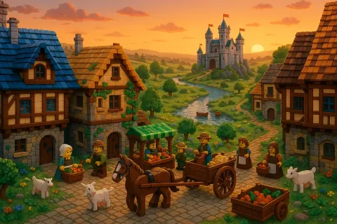 Intricately Detailed and Brightly Colored LEGO-inspired Depiction of a Medieval