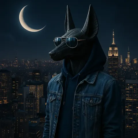 Surreal Statue of the Egyptian God Anubis Is Depicted